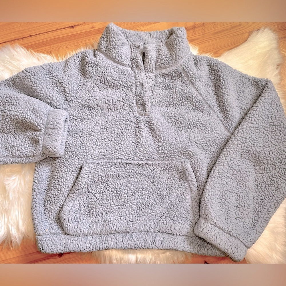Aeropostale Women’s Medium Quarter Snap Fleece Cropped Pullover Dusty/Baby Blue